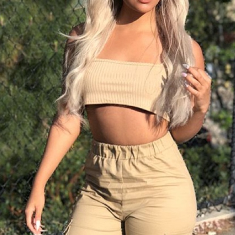 Prettylittlething khaki/tan crop top
